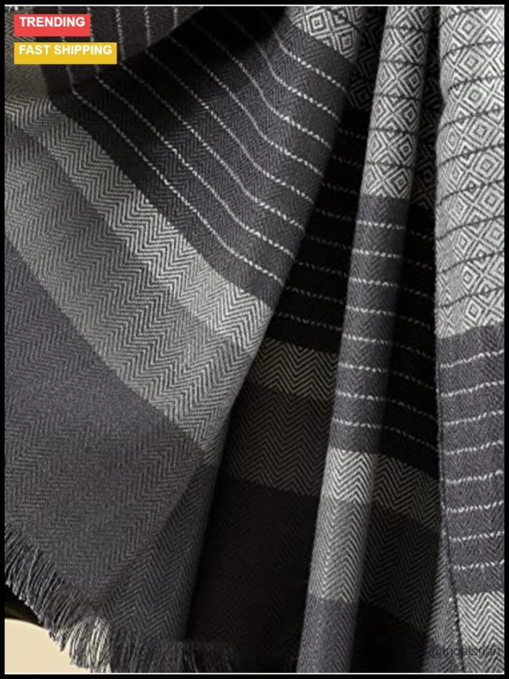 Men's Winter Cashmere Scarf Stripes Warm Soft Scarf with Tassel Luxurious